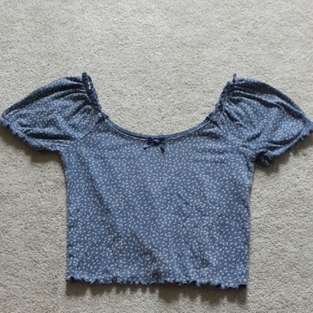 American Eagle Outfitters Blue Puff Sleeve Crop Blouse